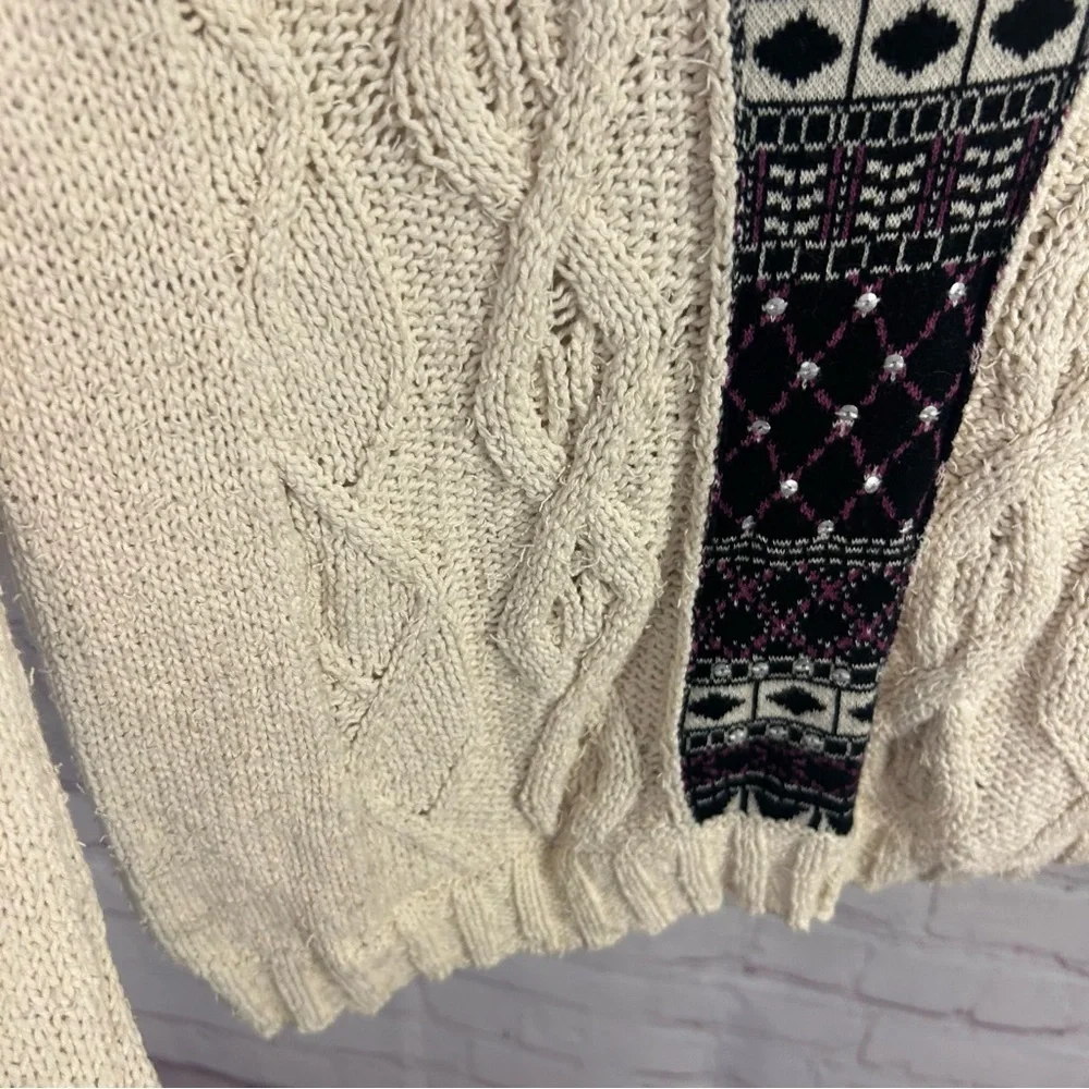 Angel of the North knit colorful retro chic pullover sweater beaded Medium artsy